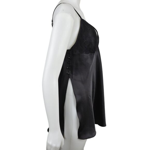 La Senza Slip Dress Nightgown Side Slits Lingerie Black Teddy Size Large - Picture 7 of 12